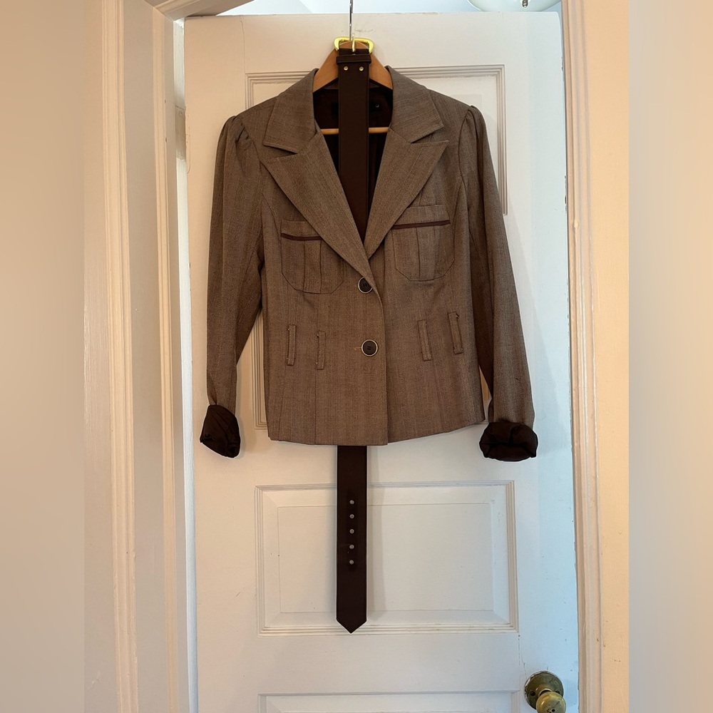 Grass Collection Brown Tailored Blazer with Notched Lapels